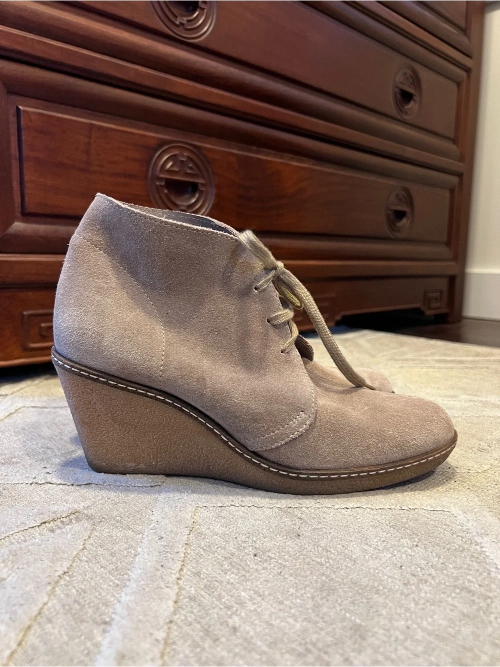 j crew mcallister Suede Wedge Ankle Boots - beige tan taupe size 8